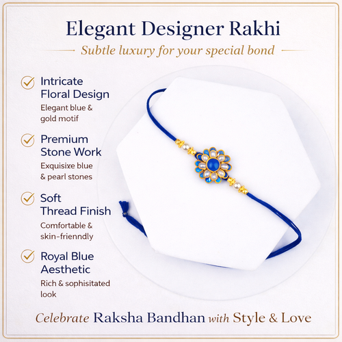 Blue Thread Rakhi with Floral Stone Center