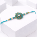 Turquoise Floral Pearl Single Rakhi