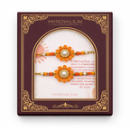 Orange Floral Bhaiya Bhabhi Bracelet Set
