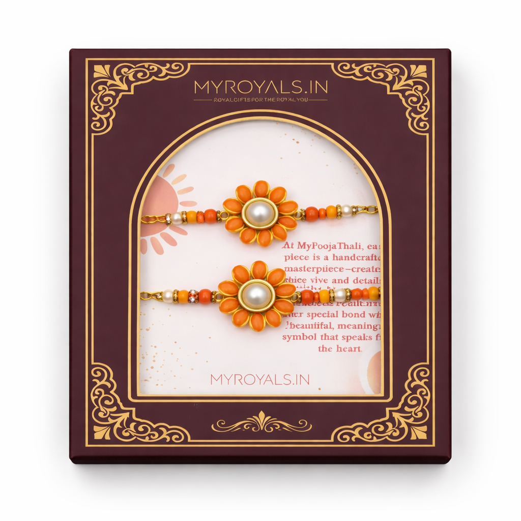 Orange Floral Bhaiya Bhabhi Bracelet Set