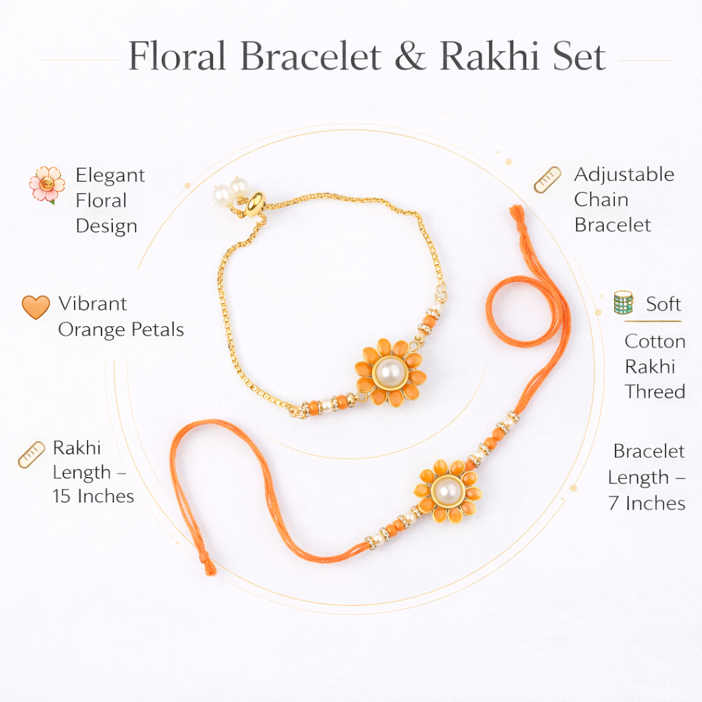 Orange Floral Bhaiya Bhabhi Bracelet Set