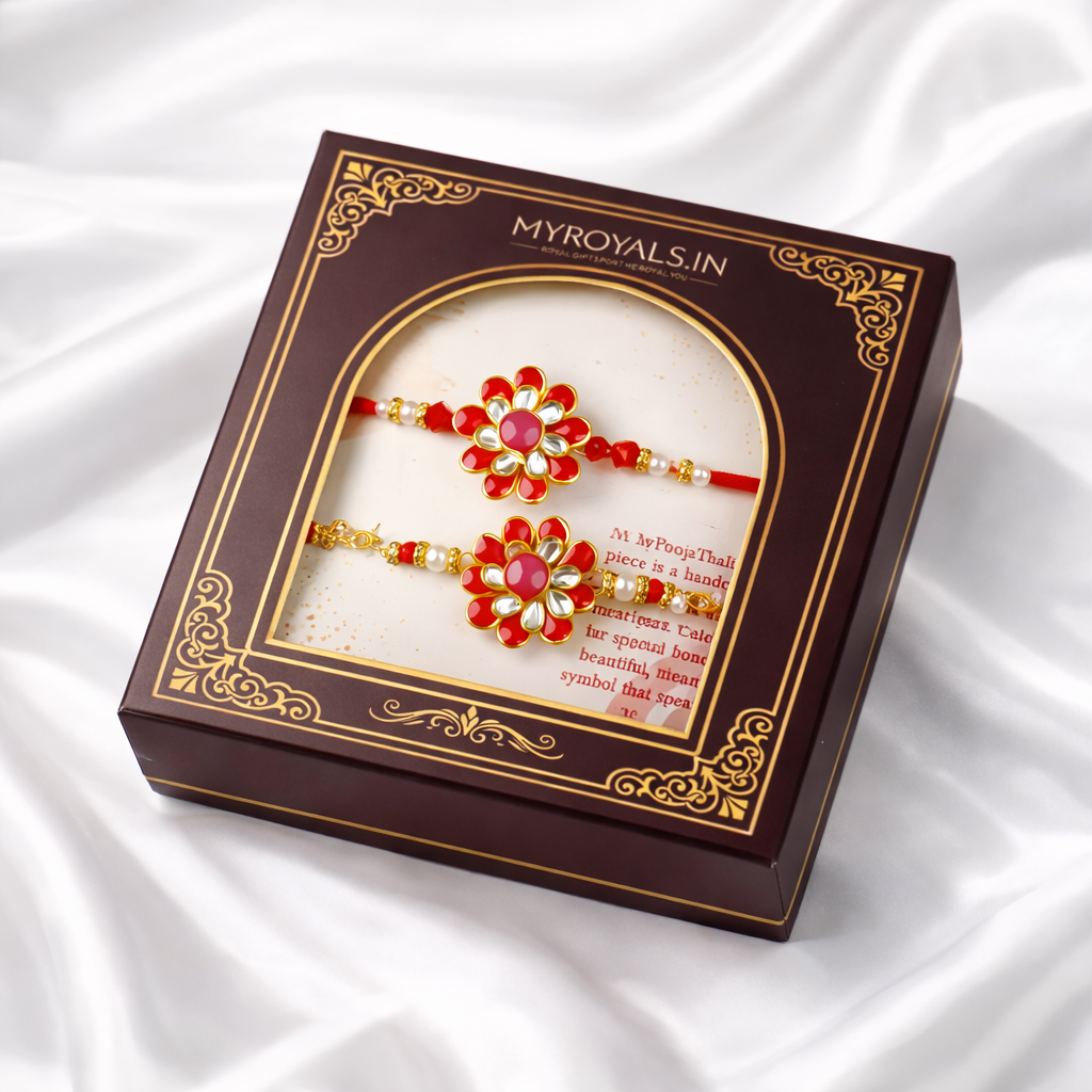 Red Floral Kundan Bhaiya Bhabhi Bracelet Set