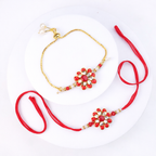 Red Floral Kundan Bhaiya Bhabhi Bracelet Set