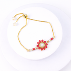 Red Floral Pearl Bhaiya Bhabhi Rakhi Bracelet Set