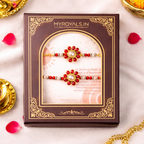 Red Floral Pearl Bhaiya Bhabhi Rakhi Bracelet Set