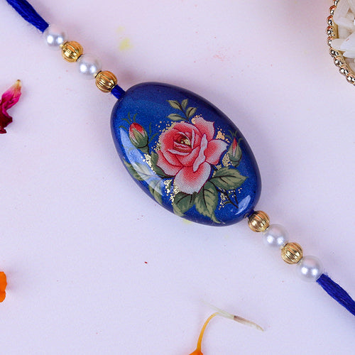 Designer Floral Rose Rakhi Set with Roli-Chawal & Ganesha Blessing Card