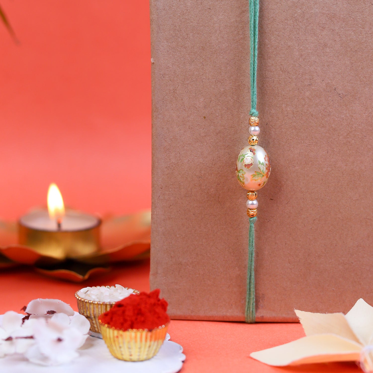 Premium Designer Stone Rakhi Set with Roli-Chawal & Greeting Card