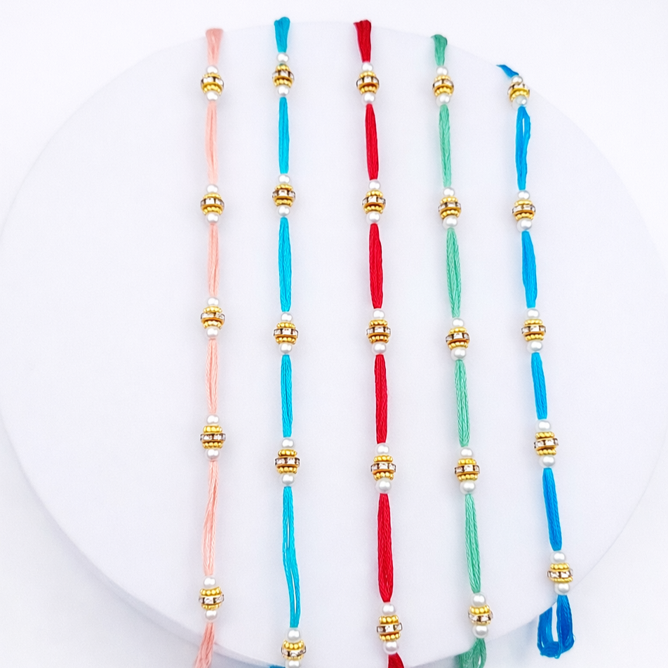 Slim Gold-Beaded Rakhi Pack of 5