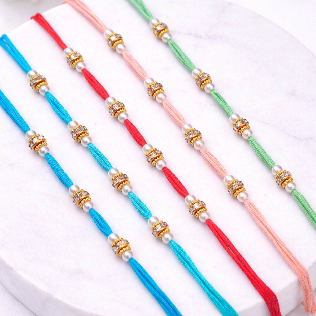 Slim Gold-Beaded Rakhi Pack of 5