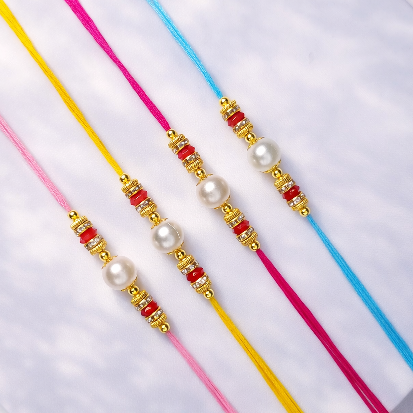 Designer Stone & Pearl Rakhi Pack of 4