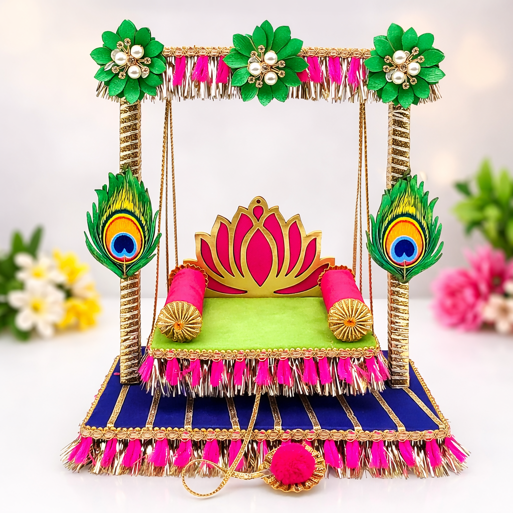 Peacock Design Laddu Gopal Jhula Singhasan