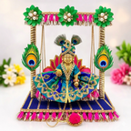 Peacock Design Laddu Gopal Jhula Singhasan