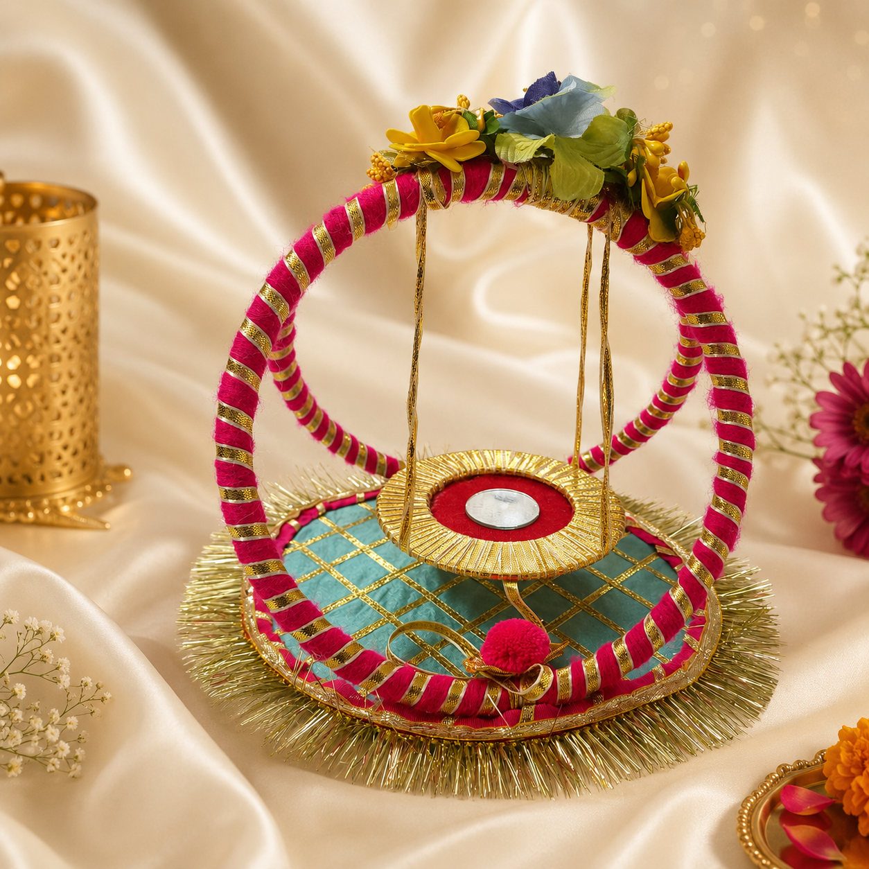 Floral Jhula Laddu Gopal Singhasan