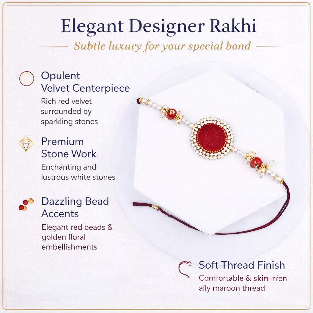 Red Velvet Single Crystal Rakhi
