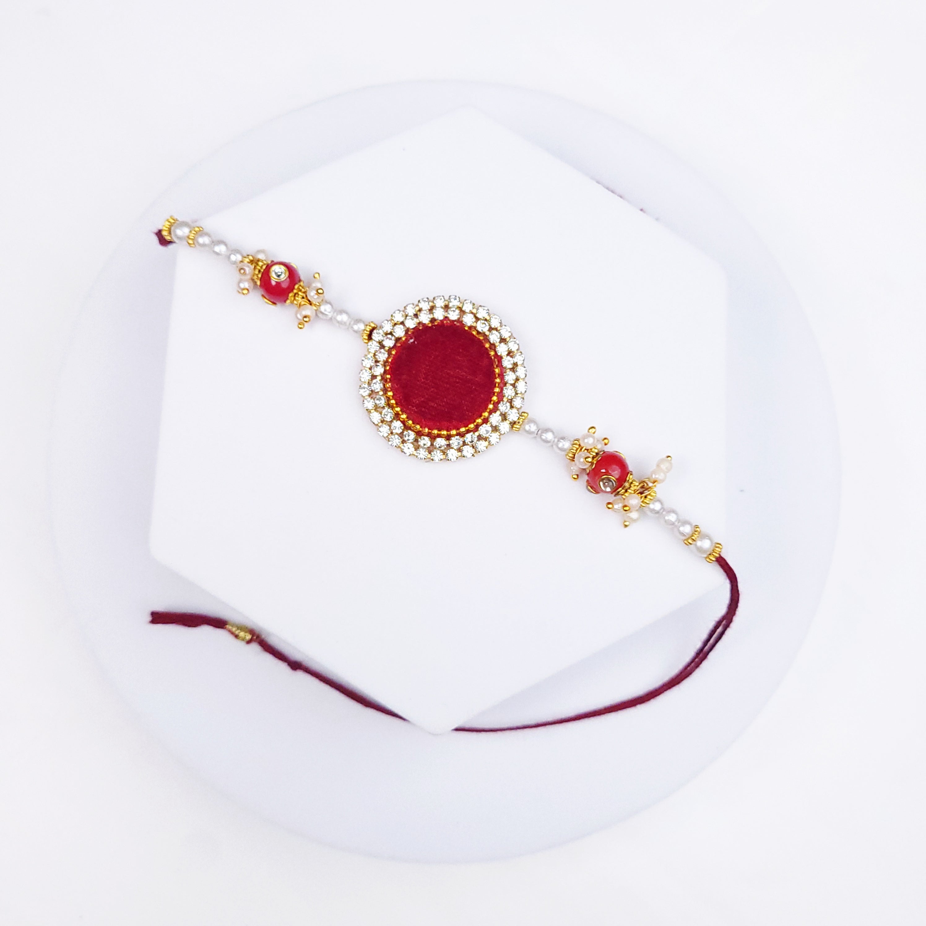 Red Velvet Single Crystal Rakhi