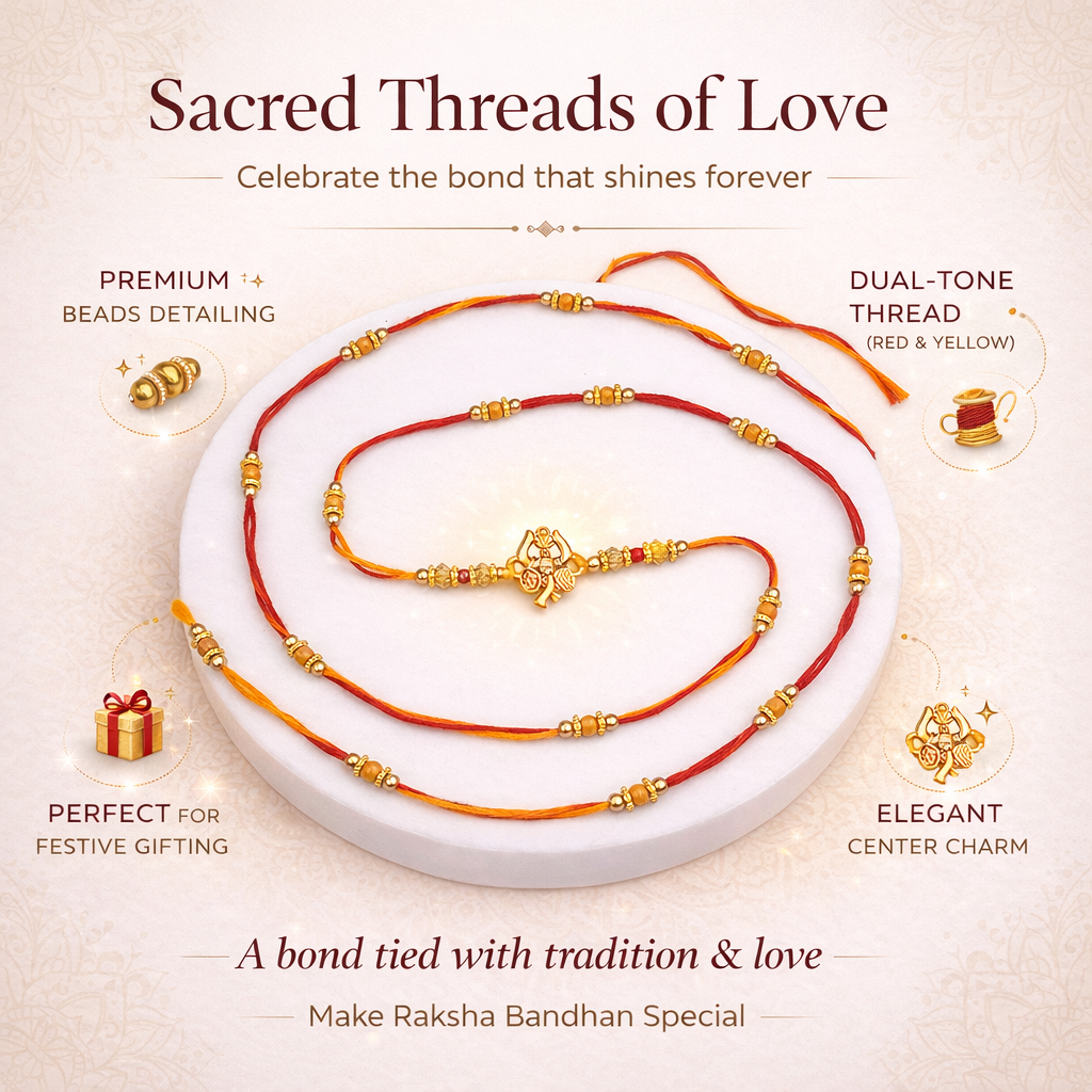 Red & Yellow Thread Rakhi with Trishul Center