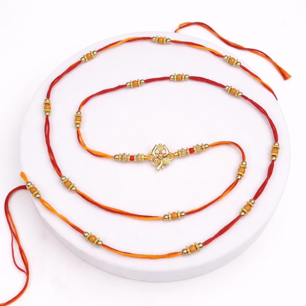 Red & Yellow Thread Rakhi with Ganesh Center