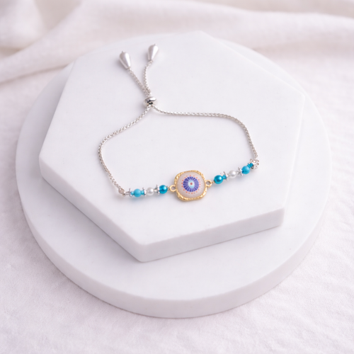 Blue Evil Eye Rakhi & Bracelet Set