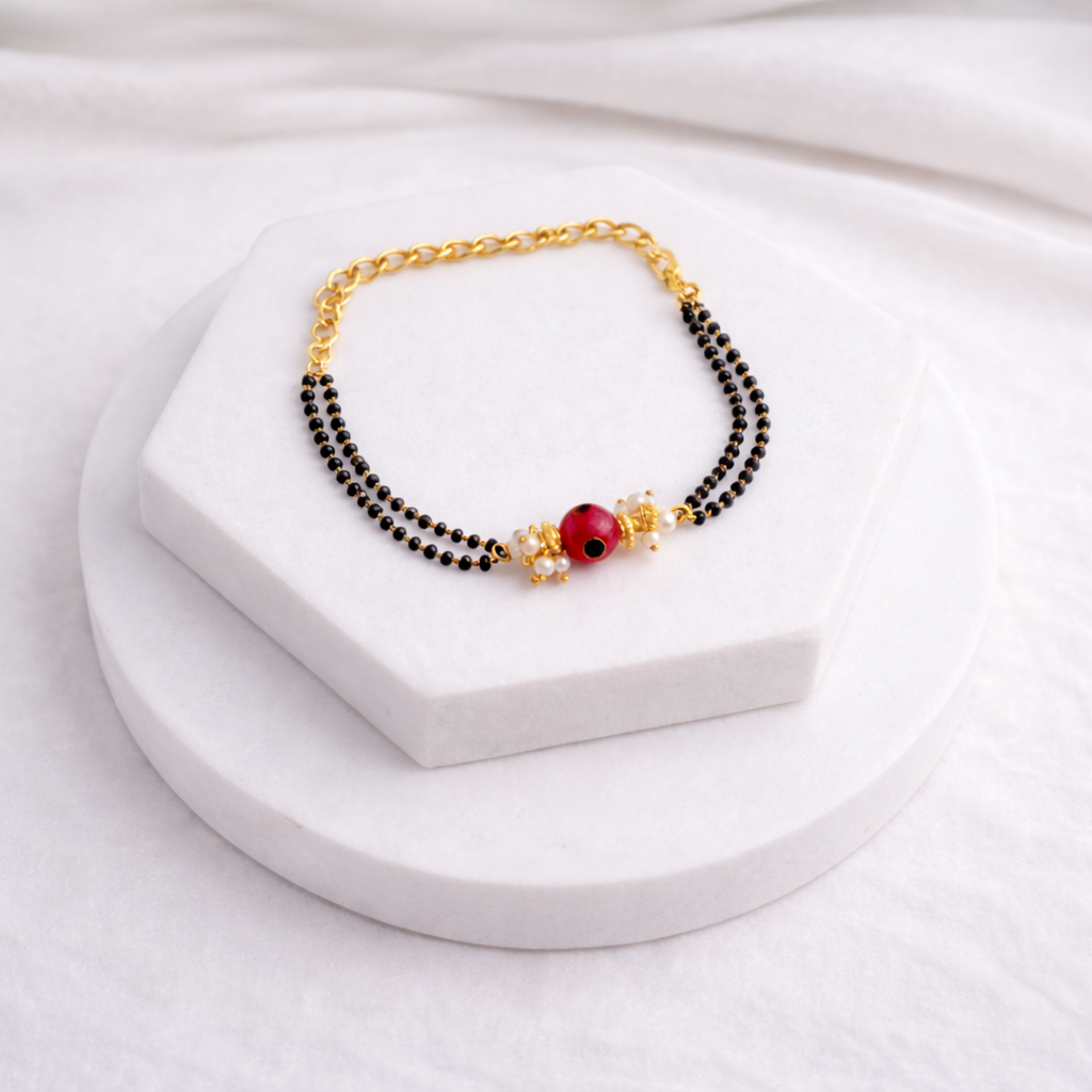 Royal Red Bead Rakhi & Bracelet Set