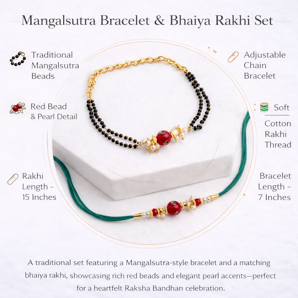 Royal Red Bead Rakhi & Bracelet Set