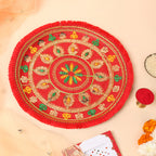 Designer Karvachauth Pooja Thali, Channi & Lota – Red Multi-Color Embroidery Edition