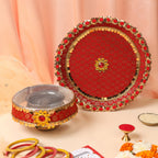 Royal Red Brocade & Stone Designer Karvachauth Pooja Thali, Channi & Lota