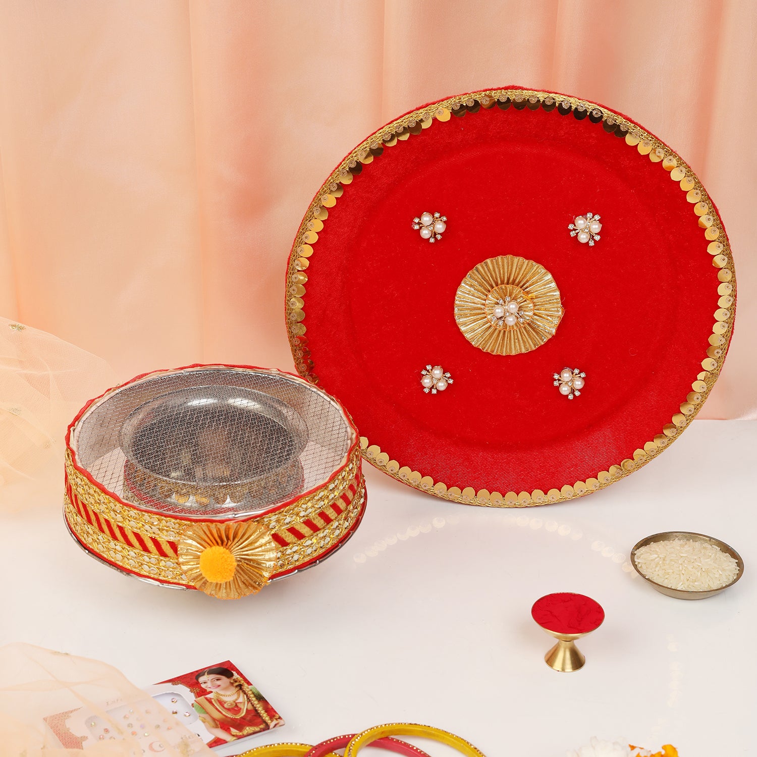 Premium Karwa Chauth Pooja Thali Set – Handcrafted Traditional Designs