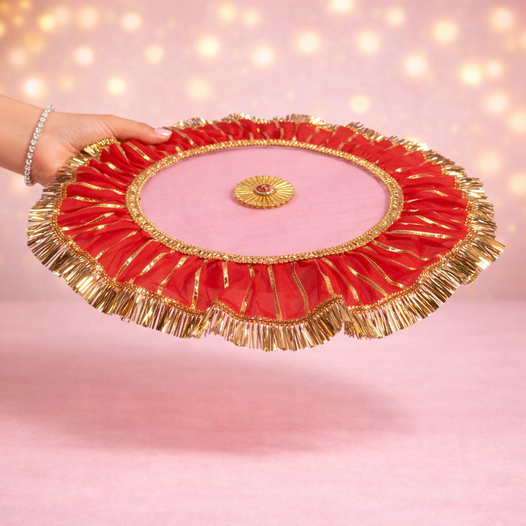 Premium Red Pooja Thal Cover