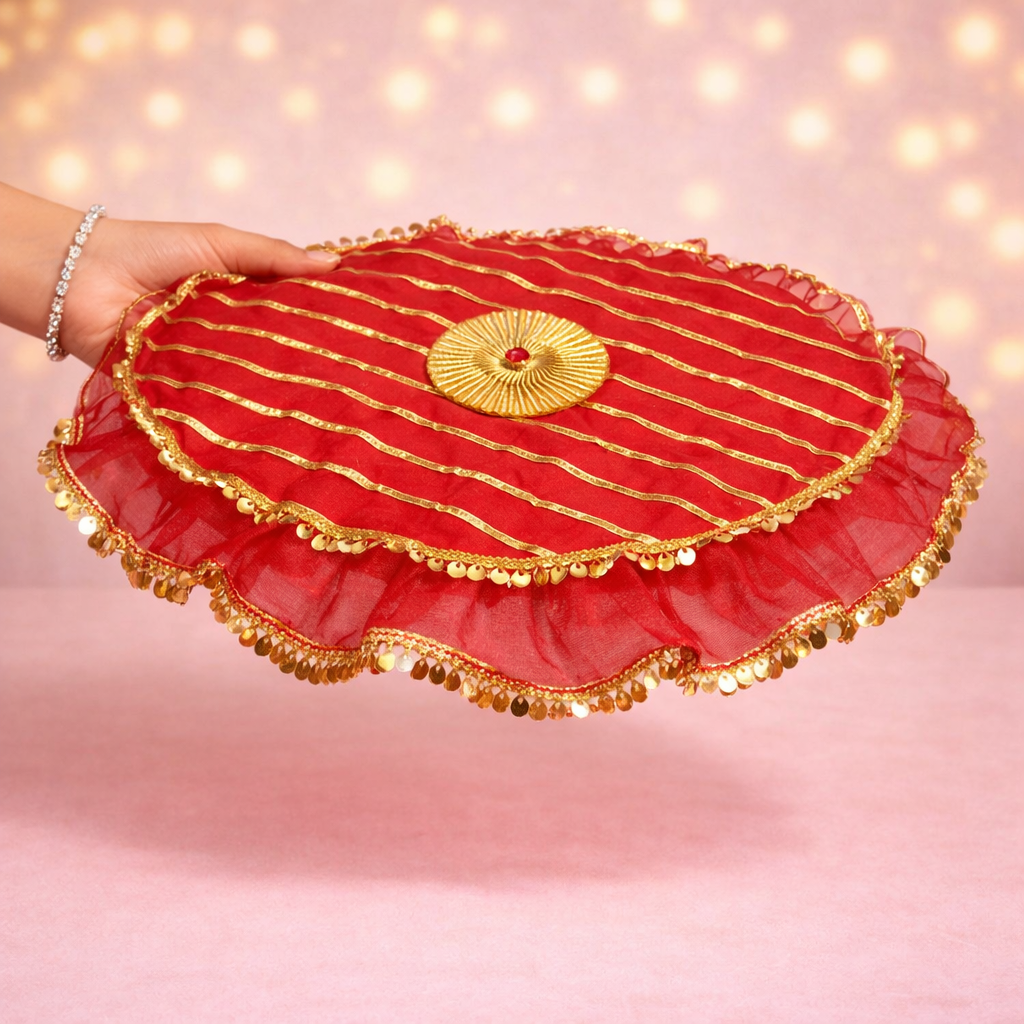 Premium Red Stone Pooja Thal Cover
