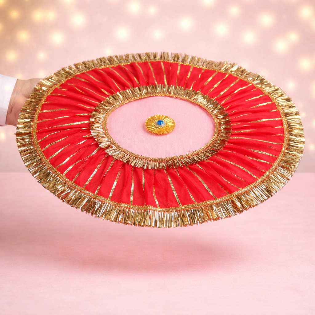 Premium Red Gold Designer Pooja Thal Cover