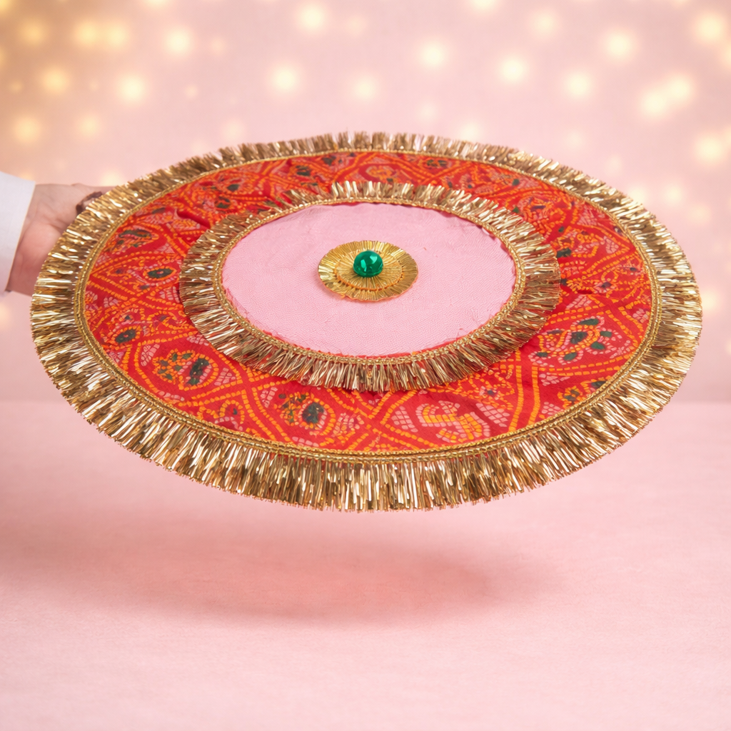 Royal Red frill  Pooja Thal Cover