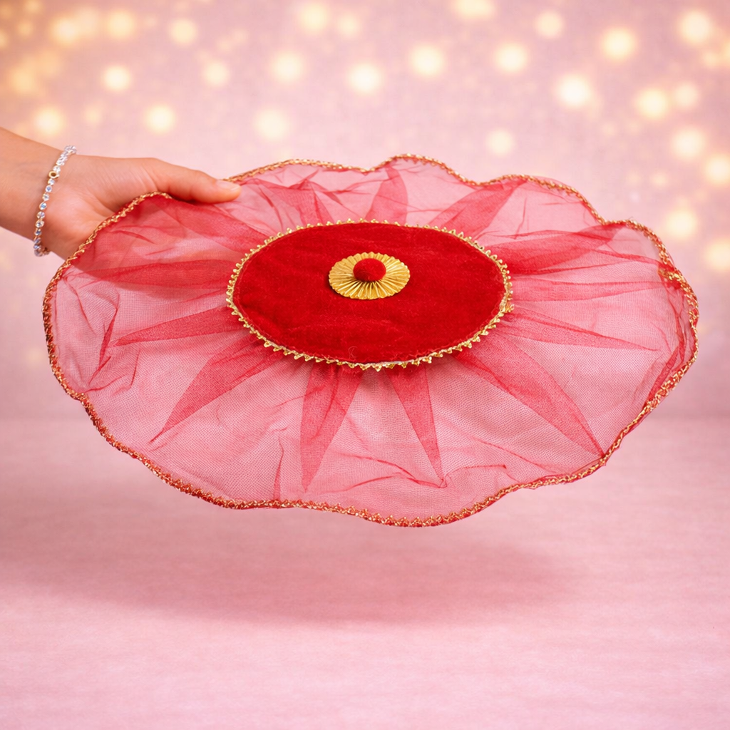 Premium Red Fancy Pooja Thal Cover