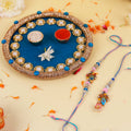 Designer Bhaiya Bhabhi Rakhi Set with Royal Pooja Thali, Greeting Card & Roli Chawal