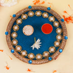 Designer Bhaiya Bhabhi Rakhi Set with Royal Pooja Thali, Greeting Card & Roli Chawal