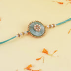 Designer Bhaiya Bhabhi Rakhi Set with Jute-Finish Pooja Thali, Greeting Card & Roli Chawal