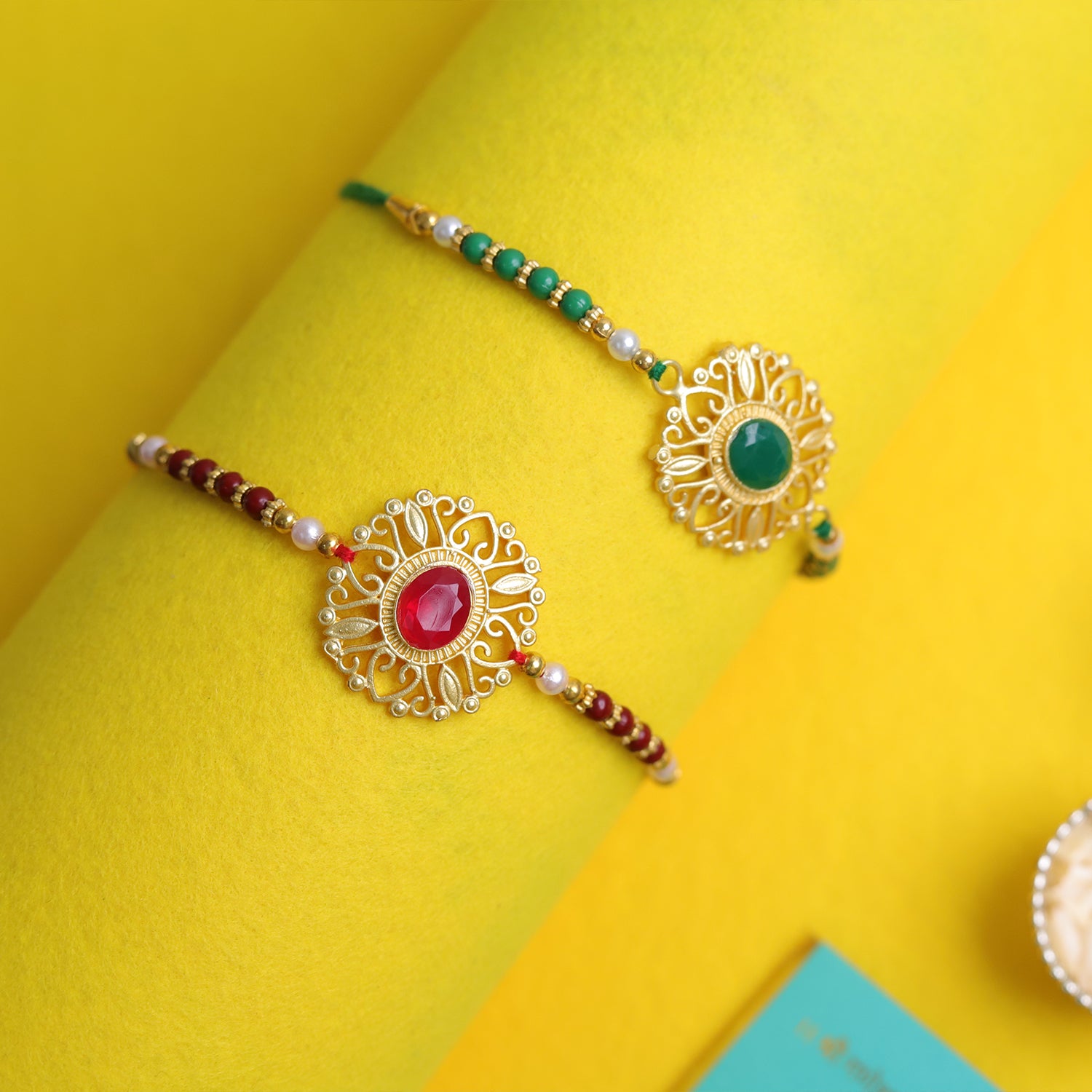 Traditional Silver-Plated Bhaiya Bhabhi Rakhi Set with Designer Thali & Roli-Chawal