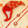 Royal Beads Bhaiya Bhabhi Rakhi Set with Designer Pink Feather Thali