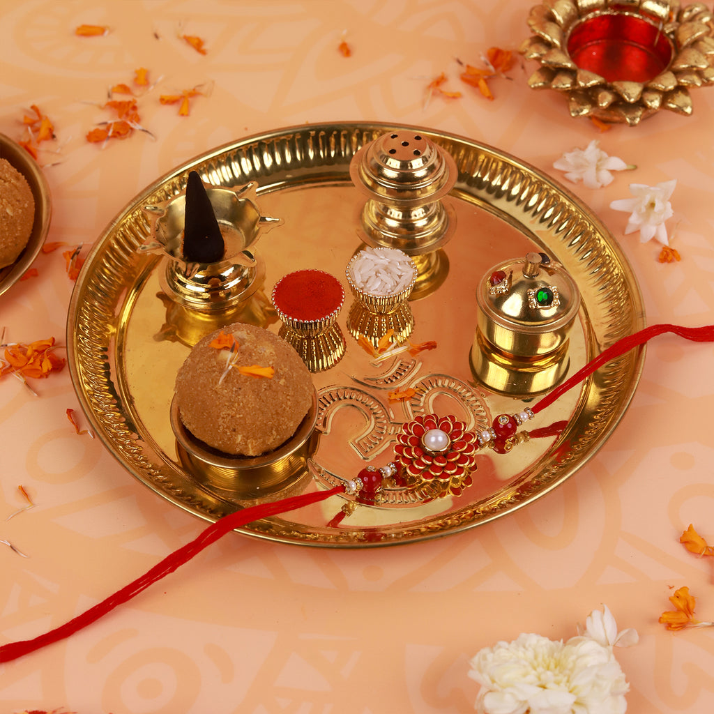 Premium Bhaiya Bhabhi Rakhi Set with Handcrafted Designer Thali & Roli-Chawal