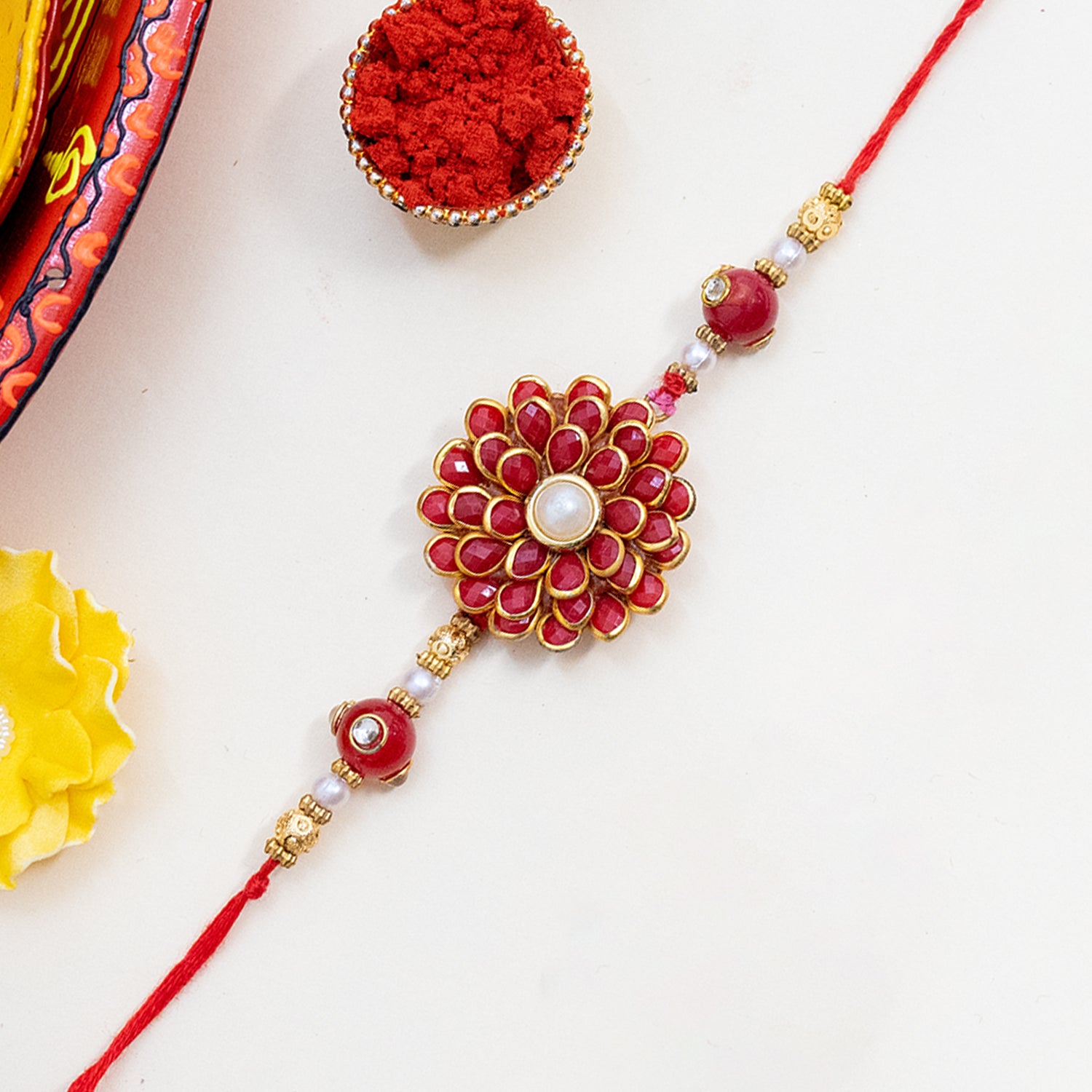 Premium Bhaiya Bhabhi Rakhi Set with Handcrafted Designer Thali & Roli-Chawal