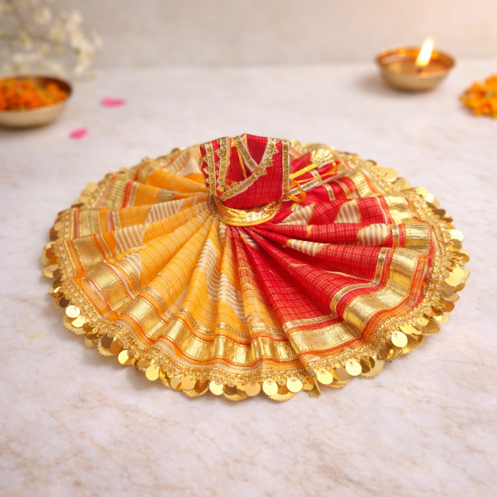 Festive Red-Yellow Dual Tone Krishna Poshak