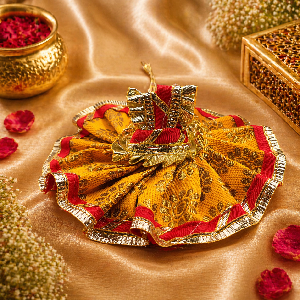 Laddu Gopal Mustard & Red Elegance