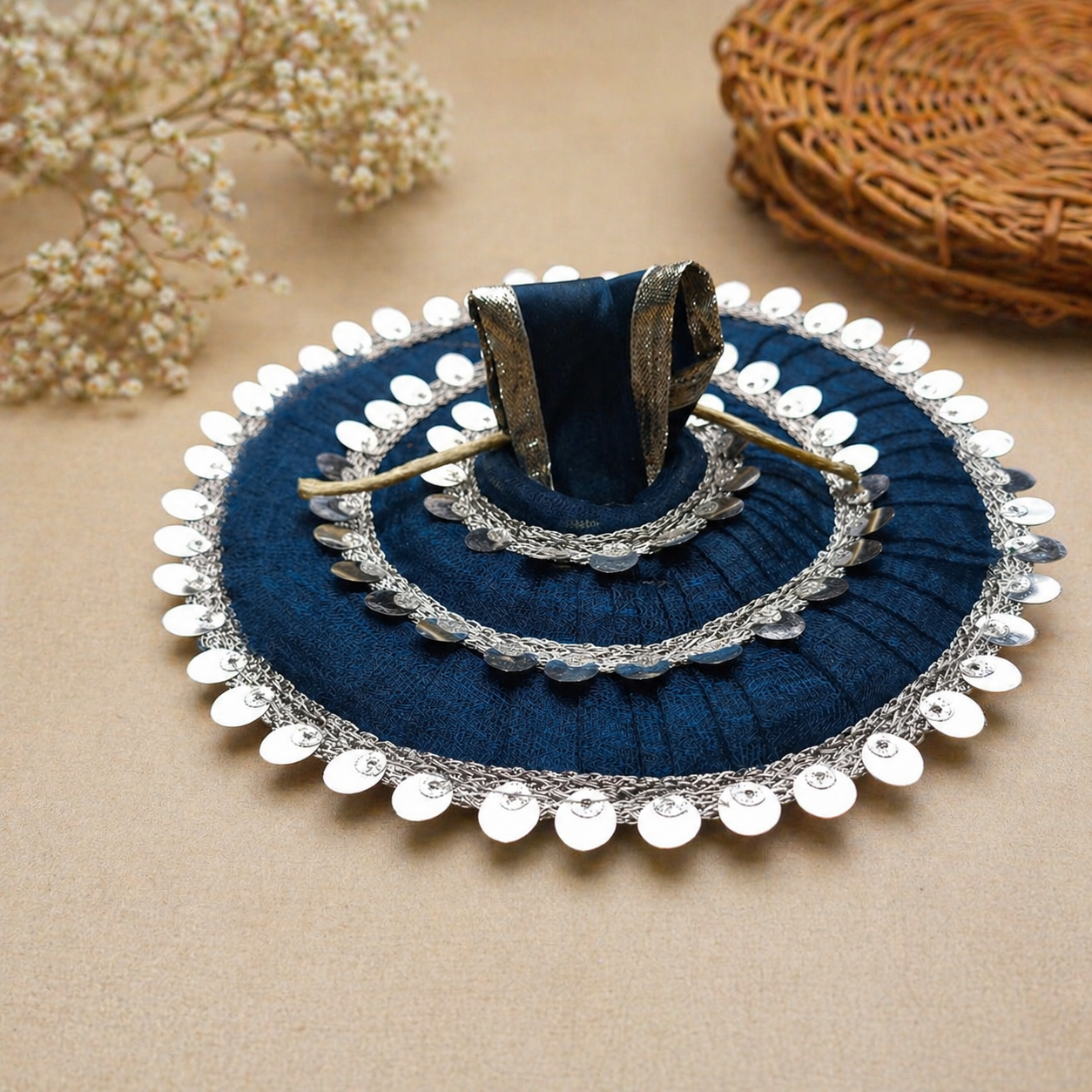 Laddu Gopal Navy Blue & Silver Elegance