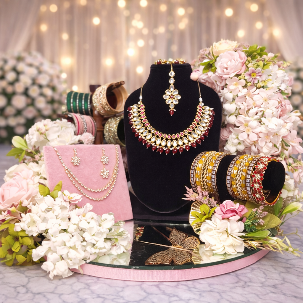 Premium Pink Floral Trousseau Tray – Elegant Bridal Gift Display & Saree Hamper