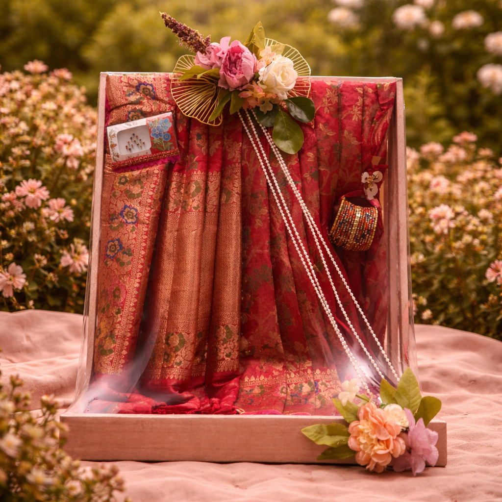 Luxury Bridal Saree Packing Tray with Lid