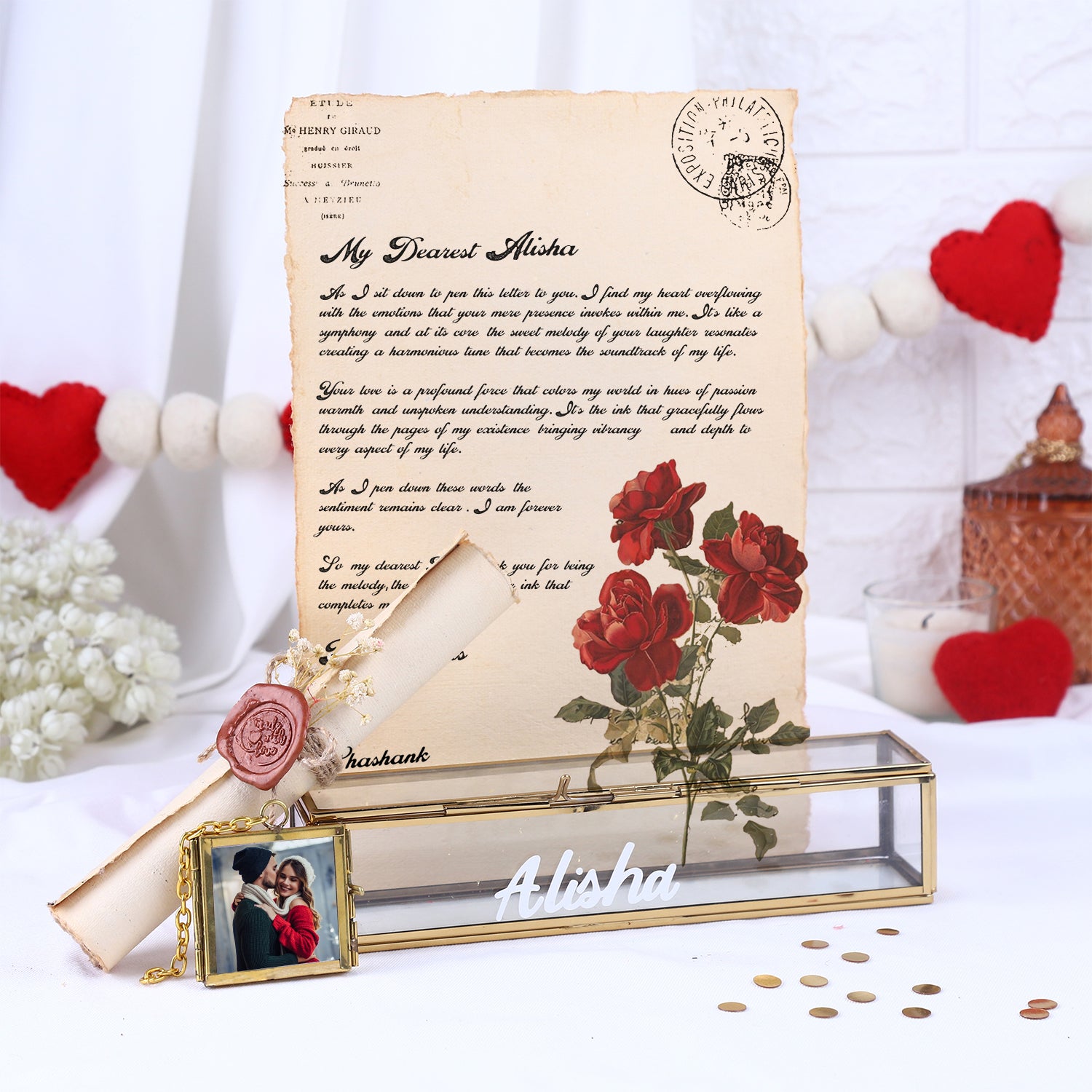 Personalized Vintage Love Scroll & Glass Keepsake Box