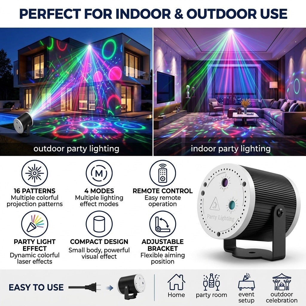 Festive Multicolor 16-Pattern Party Projector Light