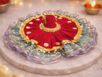 Laddu Gopal Red Velvet Blue Layered Poshak